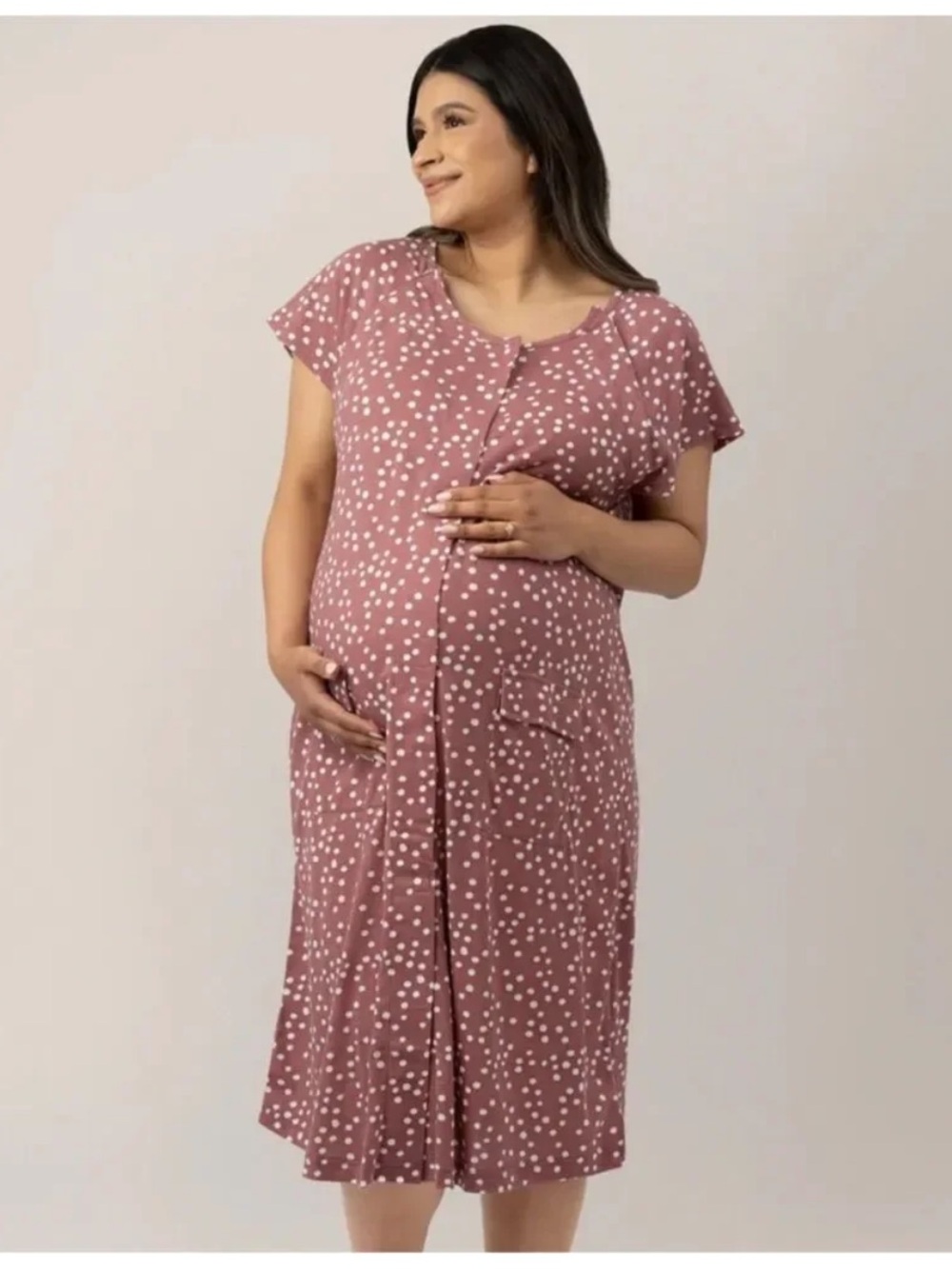 Kindred Bravely Dusty Rose Polka Dot Maternity/ labor gown size XL-XXL
